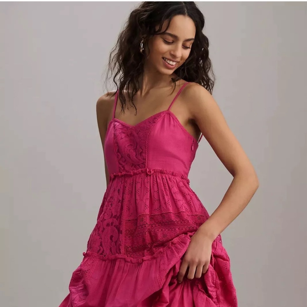 COPY - Anthropologie Bhanuni by Jyoti Sleeveless Patchwork Lace Tiered Midi Dre…
